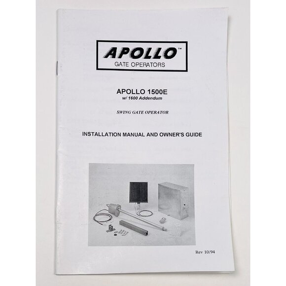 APOLLO 1500E w/ 1600 Addendum Solar Swing Gate Operator Opener MANUAL ONLY 1994 - Picture 1 of 4